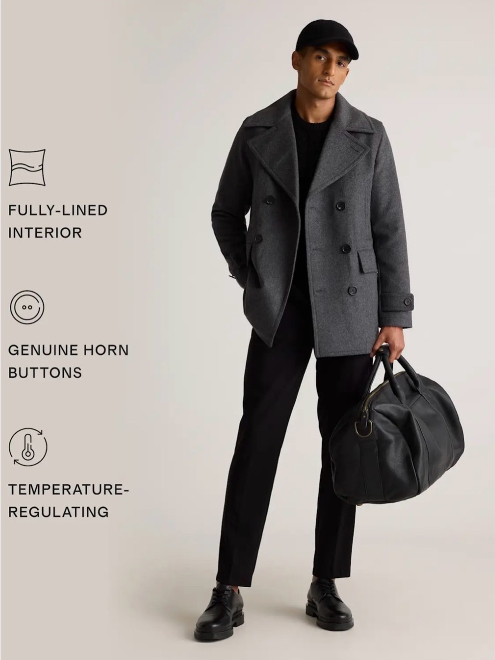 Quince Italian Wool Peacoat Heather Charcoal Size Large | New with tags